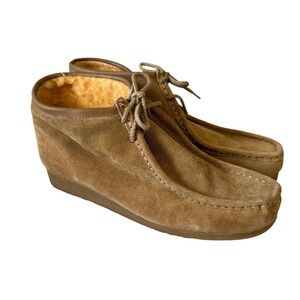 Vintage 70s Tan Suede Chukka Boots Shearling Lined Moc Toe Lace Up Mens Shoes JS